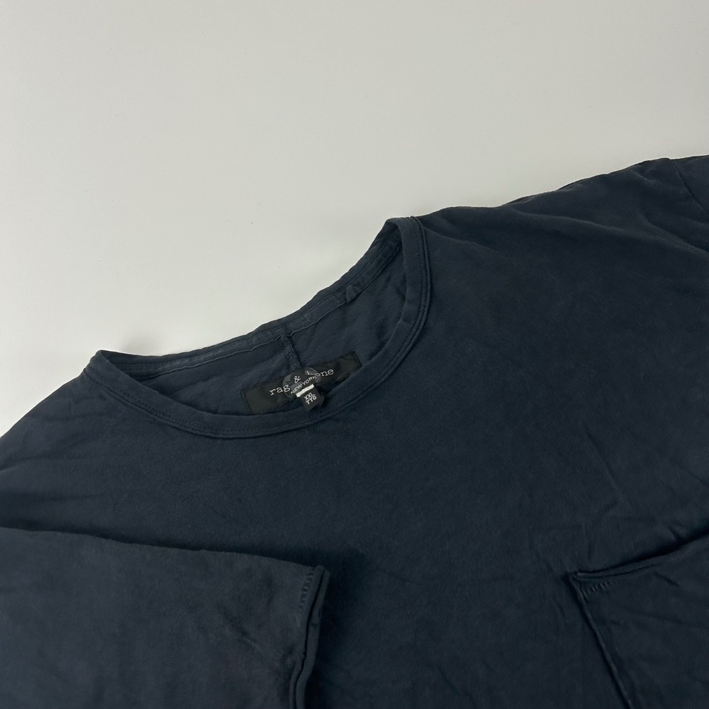 Rag & Bone Mens XXL Organic Cotton Pocket T-Shirt Blue Raw Edge Short Sleeve